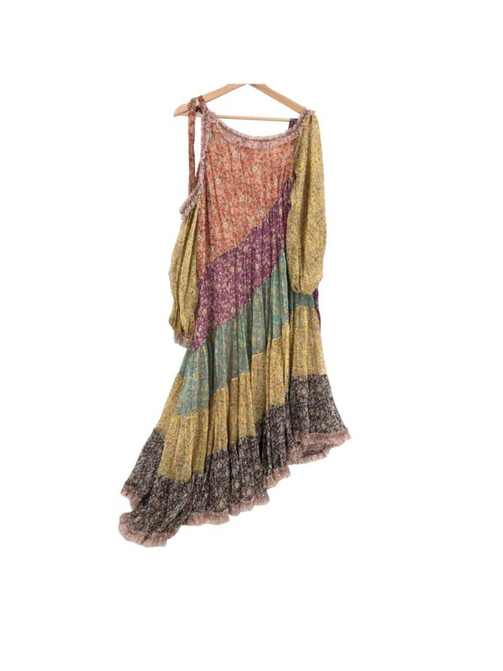 Zimmermann Carnaby Frill Floral Silk Cold Shoulder Asymmetrical Dress - Picture 2 of 8